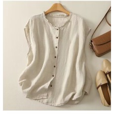 批发棉麻t恤花边领开衫2026夏季新款时尚休闲百搭无袖<b class='q'>背心</b>t恤上衣女