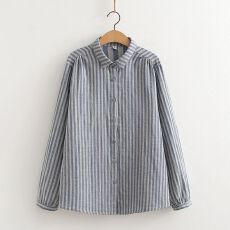 批发双层纯棉棉纱条纹长袖文艺衬衫透气柔软显瘦亲肤宽松<b class='q'>婴儿</b>衬衣上衣