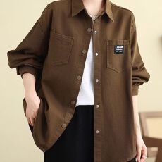 批发新款休闲简约上衣女洋气春秋款韩版显瘦纯棉衬衫宽松遮肉妈妈外套