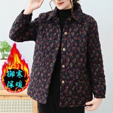 批发新款<b class='q'>妈妈</b>薄款小棉衣秋冬装短款碎花轻薄棉服中老年大码加棉外套女