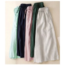 批发文艺清凉薄款棉麻七分<b class='q'>裤</b>裙女夏季松紧腰<b class='q'>大码</b>宽松休闲大脚阔腿<b class='q'>裤</b>子