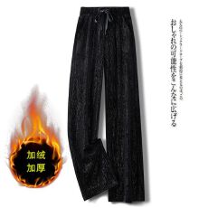 批发金丝绒阔腿裤2026<b class='q'>春</b>秋窄版亮丝女高腰垂感复古时髦显瘦大码直筒裤