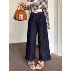 批发实拍大码复古九分牛仔裤女<b class='q'>夏</b>季胖mm梨形身材高腰显瘦直筒阔腿裤子