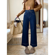 批发实拍<b class='q'>大码</b>复古弹力牛仔裤女春季胖mm宽松高腰显瘦直筒阔腿九分裤子