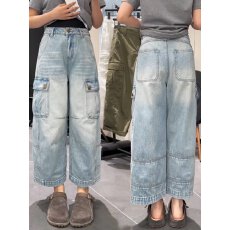 大码阔腿牛仔裤女夏季2026新款美式胖mm显瘦宽松九分直筒工装裤子