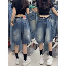 批发美式牛仔短裤女<b class='q'>夏</b>季薄款2026新款高腰中裤大码胖mm显瘦阔腿五分裤