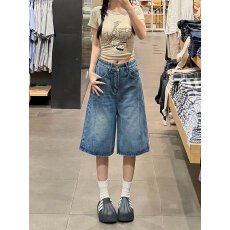 批发实拍复古七分牛仔裤女2026夏季大码胖mm高腰宽松显瘦直筒阔腿裤子