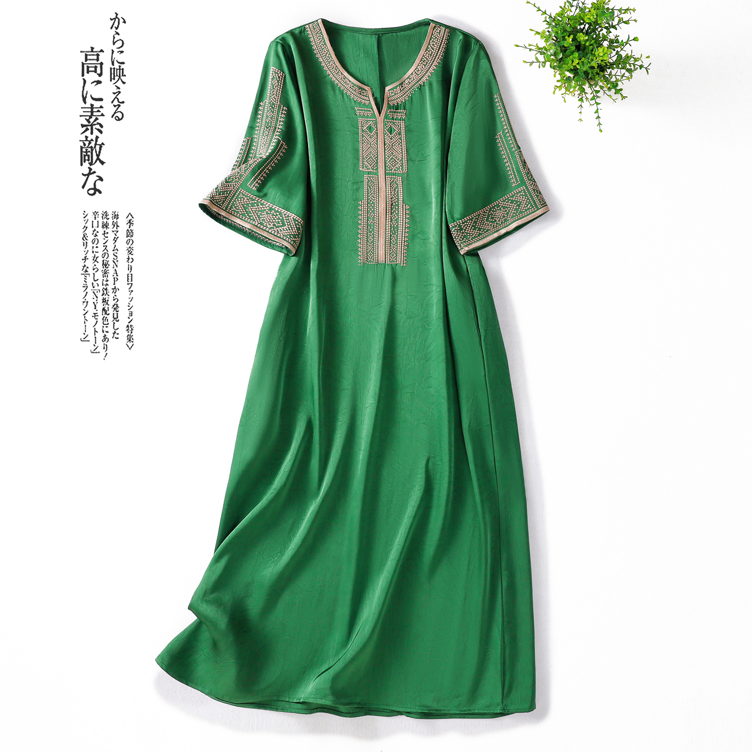 RY9292# 高贵气质紫色刺绣亚麻连衣裙女2025夏季新款大码宽松休闲连衣裙