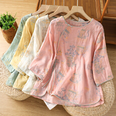 批发2026实拍春夏宽松夏季民族风刺绣衬衫印花<b class='q'>休闲</b>时尚重工刺绣上衣