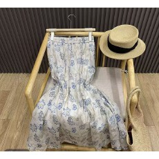 批发高级感晕印花a字裙女中长款宽松 夏季新品<b class='q'>复古</b>麻料半身裙