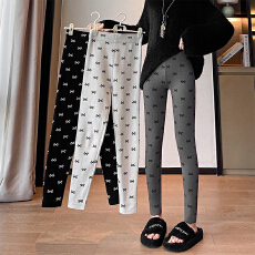 批发实拍蝴蝶结<b class='q'>印花</b>针织打底裤女2025秋冬新款高腰紧身弹力外穿<b class='q'>小脚裤</b>