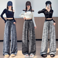 批发实拍条纹糯米裤休闲<b class='q'>阔腿裤女</b>2025秋季新款<b class='q'>高腰</b>显瘦针织直筒拖地裤