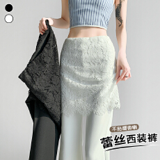 批发实拍蕾丝假两件屁帘微喇裤女2026春<b class='q'>夏</b>高腰显瘦休闲裤垂感拖地长裤