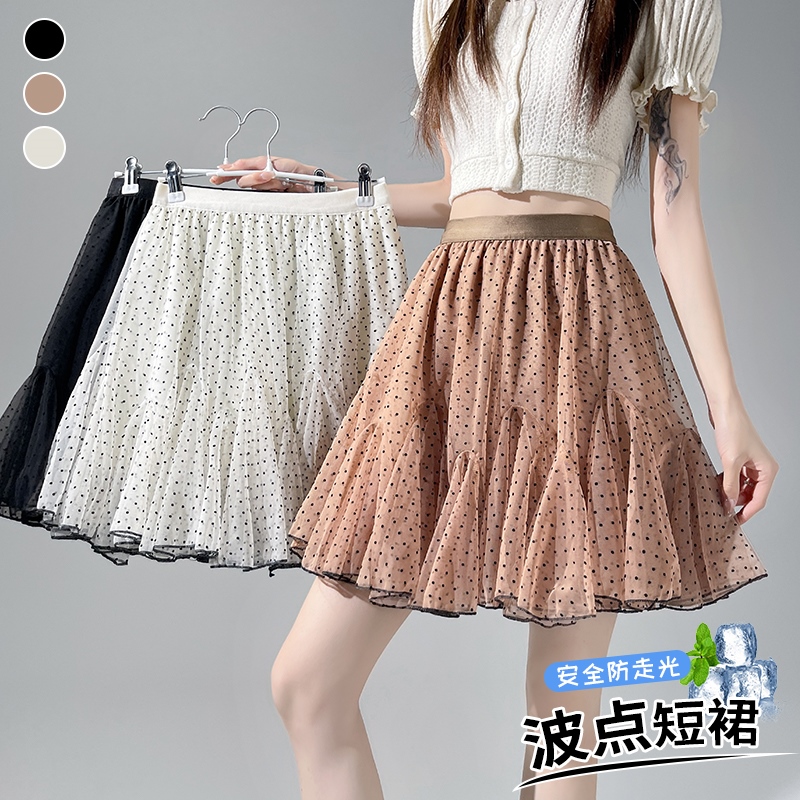 실사 식물 플러시 도트 무늬 망사 반신 스커트 여성 2026 여름 얇은 스타일 패치워크 A라인 스커트 작은 키 퍼프 미니 스커트