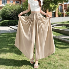 批发实拍<b class='q'>雪纺</b>阔腿裤慵懒垂坠感裙裤女2026夏季花苞腰休闲宽松九分裤子