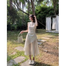 批发实拍  改良新中式连衣裙女夏季镂空气质国风修身<b class='q'>长裙</b>