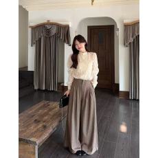 批发实拍 蕾丝花纹<b class='q'>衬衫</b>套<b class='q'>装</b>女秋季新款阔腿<b class='q'>裤</b><b class='q'>两件套</b>