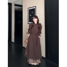 实拍 咖色风衣外套女秋季收腰系带中长款高级感英伦风大衣