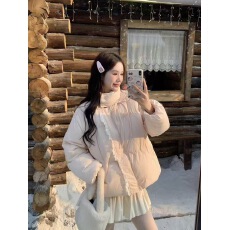 批发实拍 甜系暖包<b class='q'>羽绒服</b>女冬季短款蝴蝶结花边立领面包服外套