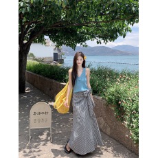 实拍 减龄百搭针织V领立体花朵设计无袖吊带上衣系带格子半身裙