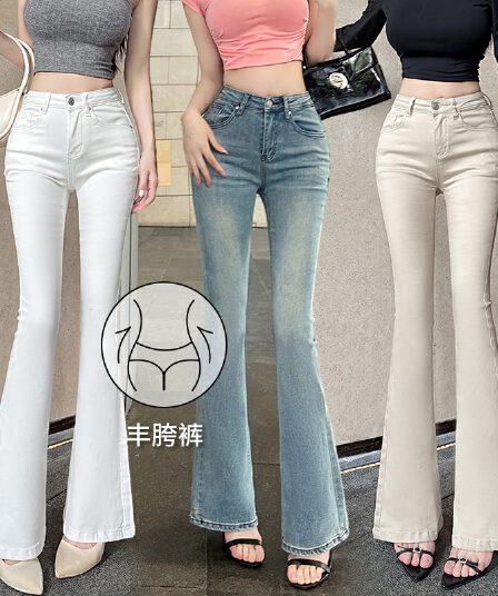 실사 나만의 것을 가져와 라. 펭 넓적 다리 봄 새로운 중 하이웨이스트 대 길다 다리 펭 넓적 다리 부츠컷 바지 3 색 몸매 가꾸기 청바지 긴 바지