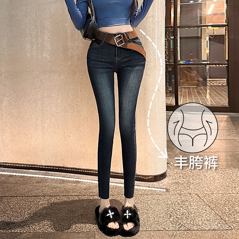 BY31309# 丰胯刺绣韩版小脚牛仔裤秋冬新款高腰紧身弹力九分裤女无皮带  服裝批發女裝批發服飾貨源
