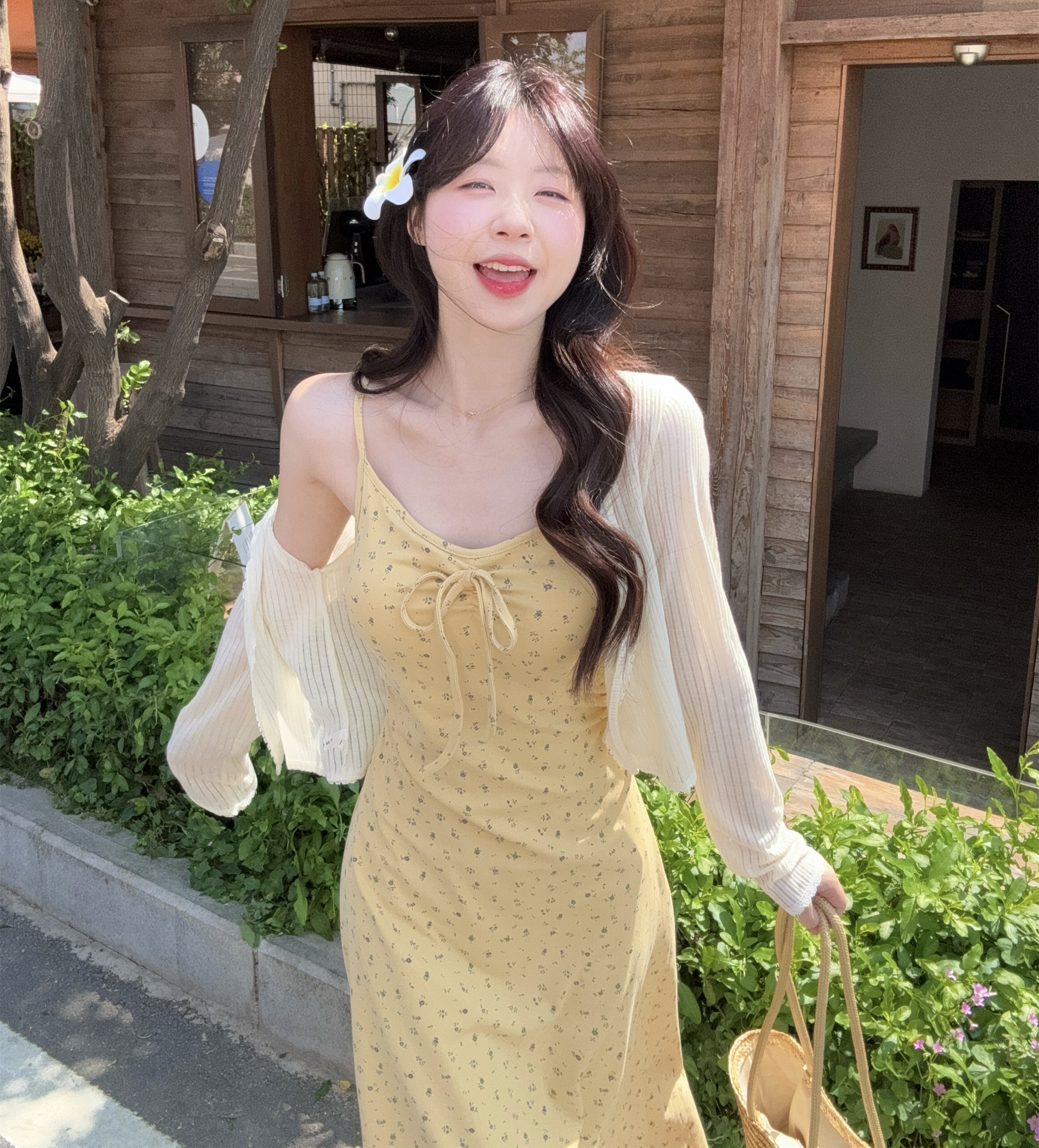 실사 빅 사이즈 2026 봄 여름 슬립 드레스 여성 투피스 세트 오픈 가디건 롱 코트 드레스 해변가 휴가 여름