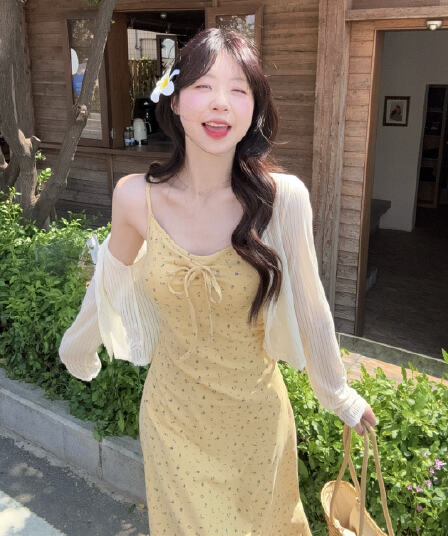 실사 빅 사이즈 2026 봄 여름 슬립 드레스 여성 투피스 세트 오픈 가디건 롱 코트 드레스 해변가 휴가 여름