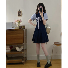 批发实拍 大码夏季显瘦韩系高智<b class='q'>假两件</b>miu系连衣裙学院风遮肚子百褶裙