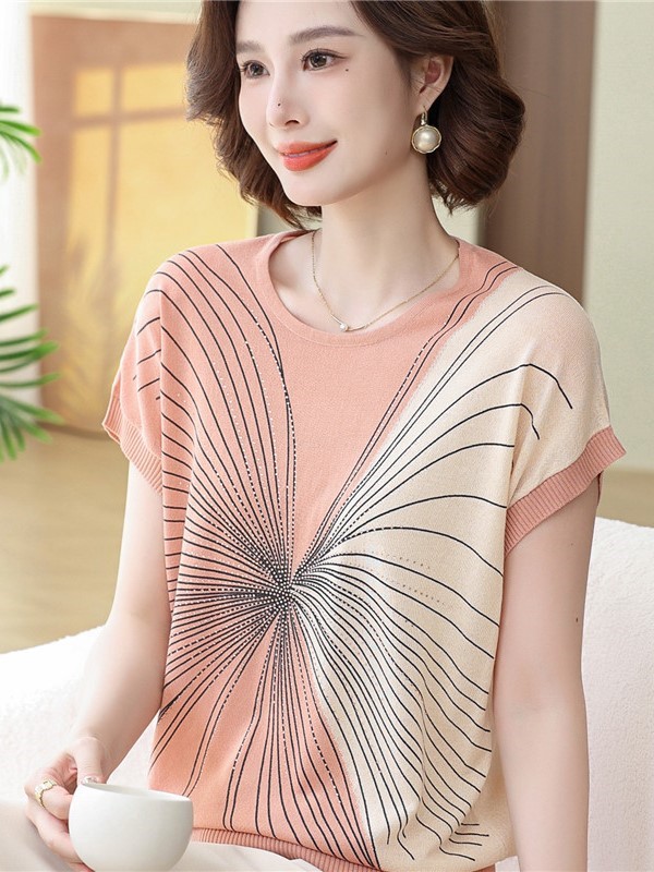 MY11341# 夏装短袖冰丝小衫洋气质中老年女夏季薄款上衣中年女宽松T恤...