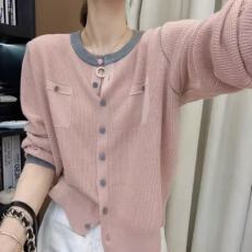 批发拼色假口袋<b class='q'>长袖</b>针织<b class='q'>开衫</b>女2025春秋新款时尚百<b class='q'>搭</b>洋气毛衣外套上衣