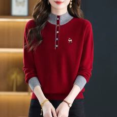批发秋冬<b class='q'>新款</b>高端羊绒衫女半高领毛衣宽松显瘦拼色时尚减龄<b class='q'>打底衫</b>上衣