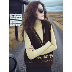 批发韩系复古咖色V领提花针织马甲女春季百搭叠穿<b class='q'>背心</b>氛围感通勤上衣