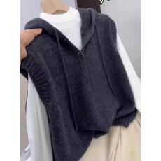 批发深灰色韩版多扣设计针织<b class='q'>马甲</b>女春季大码胖MM休闲宽松<b class='q'>马夹</b>百搭上衣