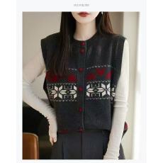 批发费尔岛针织马甲女几何图案无袖背心春<b class='q'>秋</b>宽松百搭叠穿羊毛马夹外搭