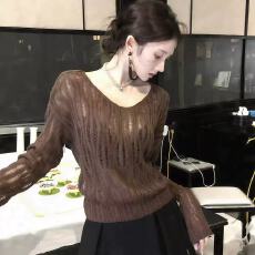 批发慵懒风韩系穿搭V领镂空<b class='q'>针织</b>罩衫女宽松2026春夏薄款防晒长袖上衣