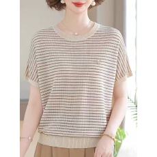 批发妈妈夏装短袖冰丝小衫新款<b class='q'>中老年女装</b>夏季薄款时尚T恤针织衫<b class='q'>上衣</b>