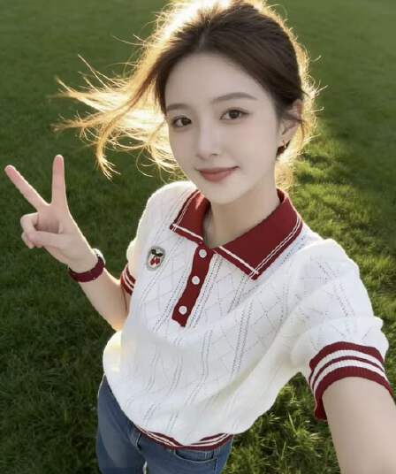 배색 니트 반팔 티셔츠 여성 여름 2026 한 부서 디자인 센스 작은 대중 달콤함 슬림해 보이는 polo 학원 스타일 맨위