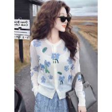 批发温柔白色花朵提花圆领<b class='q'>针织</b><b class='q'>开衫外套</b>女春夏新款好看薄款外搭罩衫潮