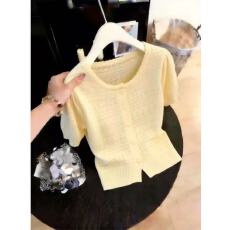 批发韩系短袖t恤女夏季2026新款设计感镂空针织开衫小众独特别致上衣