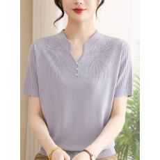 批发夏季新款短袖t恤洋气<b class='q'>妈妈</b>装冰丝上衣<b class='q'>中年</b>女装宽松小衫针织打底衫