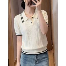 批发韩系减龄白色Polo领短袖T恤针织衫女2026夏季新款巨好看显瘦上衣