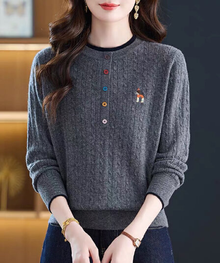 가을 겨울 스웨터 여자 새로운 순양모 니트 스웨터 여성 루즈핏 만나는 라운드 넥 긴팔 풀오버 보온 가을 겨울 맨위