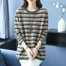 批发洋气大码条纹针织打底衫女秋冬季<b class='q'>中长款</b>遮屁股羊毛衫女士毛衣内搭