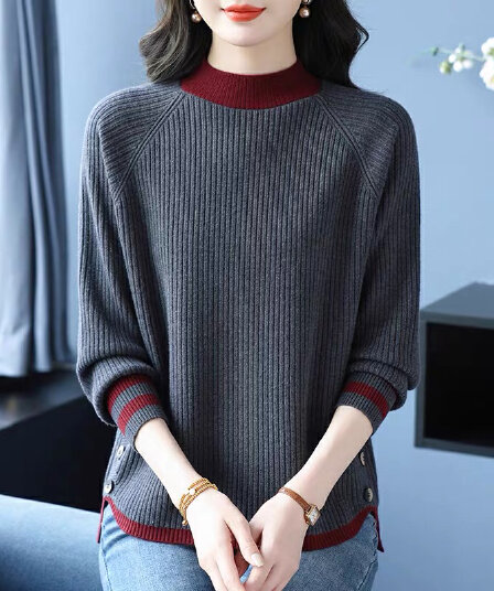 고급 회색 스웨터 가을 겨울 외국 가스 연령 감소 어머니 드레스 카디건 빅 사이즈 루즈핏 아름다운 인사이드 가져 가라. 니트 기본 셔츠