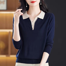 批发胖mm大码<b class='q'>女装</b>春秋新款羊毛衫毛衣女翻领长袖t恤宽松针织打底上衣