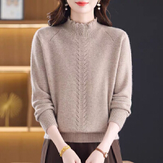批发羊毛衫女士毛衣秋冬季<b class='q'>妈妈</b>装2026新款宽松木耳边半高领针织上衣