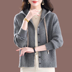 批发连帽羊毛针织开衫女2026新款宽松麻花毛衣<b class='q'>外套</b>秋冬大码<b class='q'>羊绒</b>衫上衣