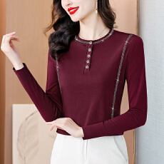 批发时尚<b class='q'>妈妈</b>装烫钻长袖T恤秋装新款洋气高贵<b class='q'>打底衫</b><b class='q'>中老年</b>上衣内搭