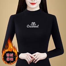 批发2025秋冬新款半高领烫钻字母<b class='q'>长袖</b>德绒打底衫女修身显瘦百搭上衣